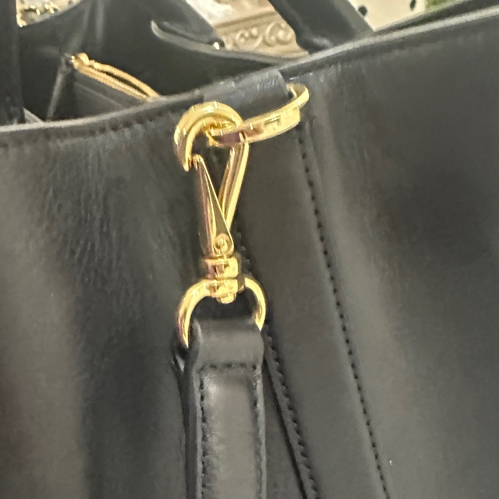 Ralph Lauren Black Leather Tote with Gold Accents - Picture 4 of 9